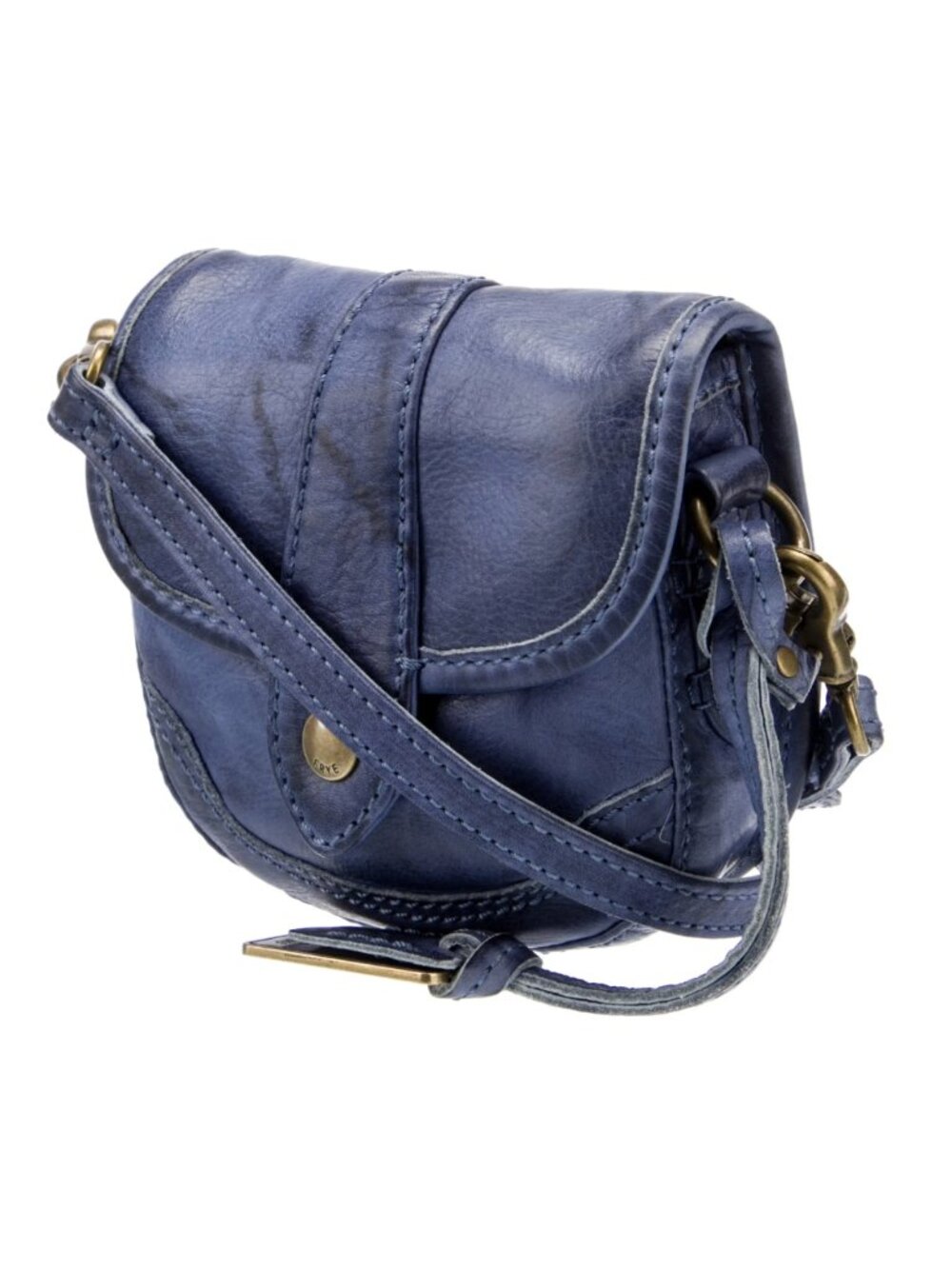 FRYE SMALL LEATHER ANTIQUE BLUE CROSSBODY BAG